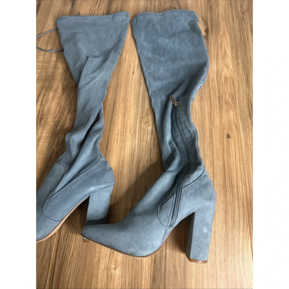 Shoedazzle Women Over Knee‎ Heel Boots Size 8.5 Evanna Blue Stretchy